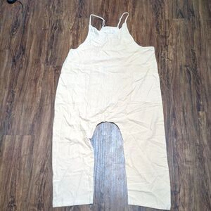 Jumpsuit XL Yellow Cream roomy Pockets Back Zip Accent Adjustable Boho Festival